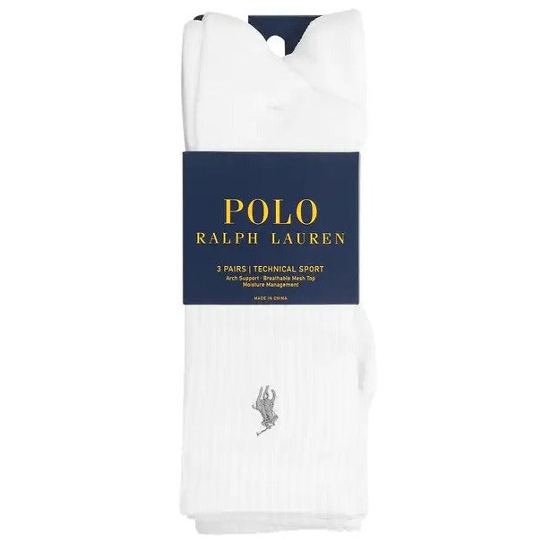 Polo Ralph Lauren Men's Size 10-13 Technical Sport Crew Socks 3-Pack - White