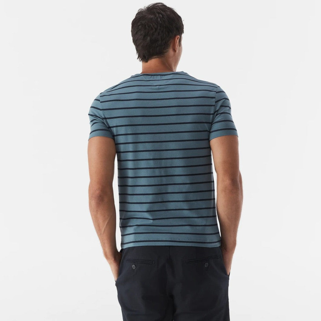 Tommy Hilfiger Men's Stretch Stripe Tee / T-Shirt / Tshirt - Blue Lake