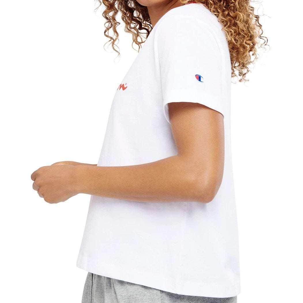 Champion Women's Script Panel Ringer Tee / T-Shirt / Tshirt - White