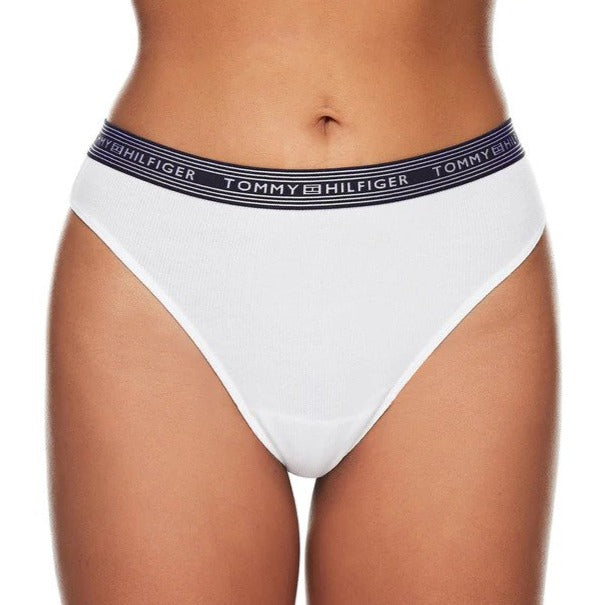 Tommy Hilfiger Women's Rib Cotton Thong Briefs 3-Pack - Blushing Bride/White/Black