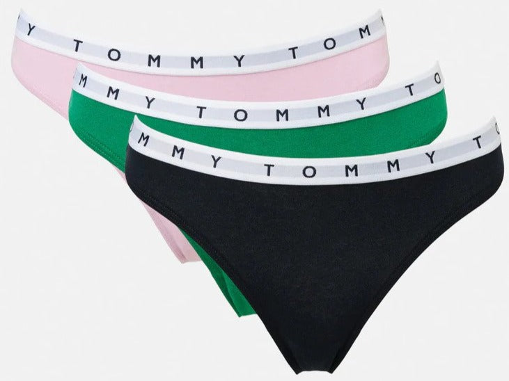 Tommy Hilfiger Women's Cotton Thongs 3-Pack - Green/Pink/Navy