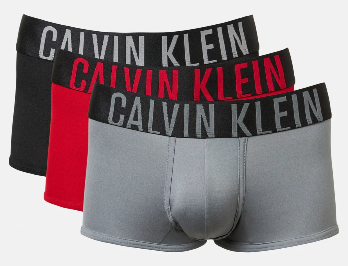 Calvin Klein Men's Intense Power Microfibre Low Rise Trunks 3-Pack - Red/Grey/Black