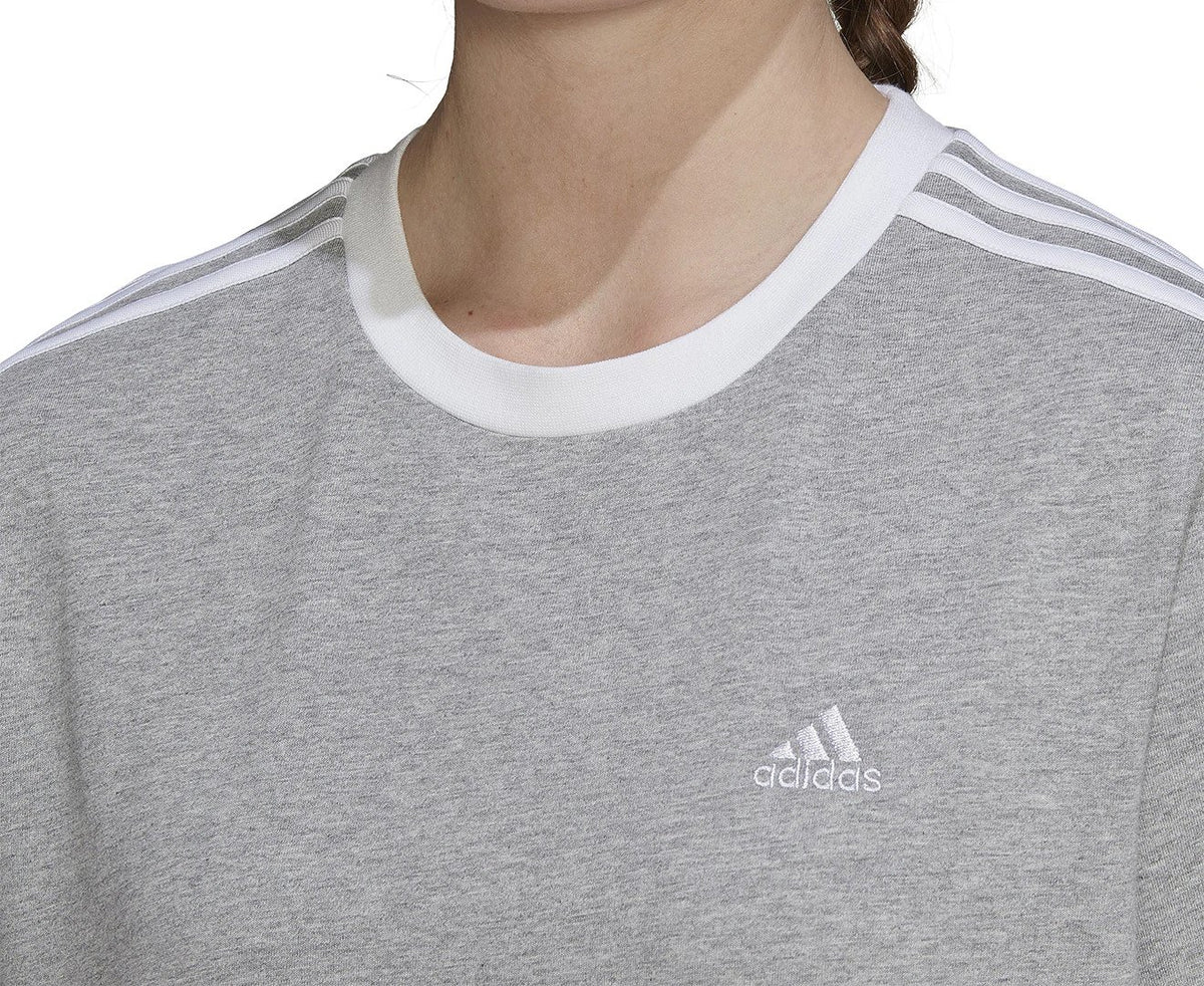 Adidas Women's Essentials 3-Stripe Tee / T-Shirt / Tshirt - Medium Grey Heather/White