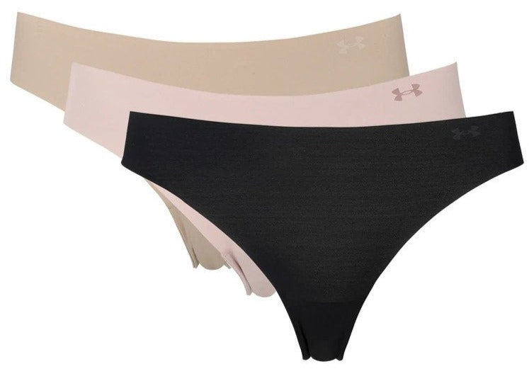 UnderArmour Womens Pure Stretch Thong Underwear (Black/Beige/Graphite)
