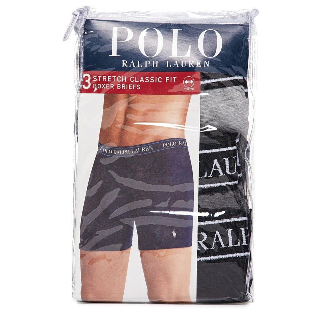 Polo Ralph Lauren Men's Stretch Classic Fit Boxer Briefs 3-Pack - Black/Dark Grey/Grey