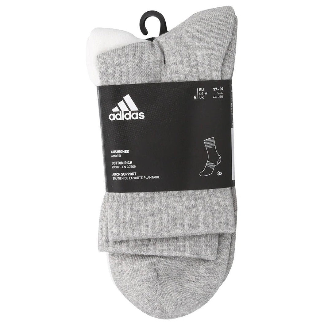 Adidas Men's Cushioned Crew Socks 3-Pack - Grey Heather/White/Black