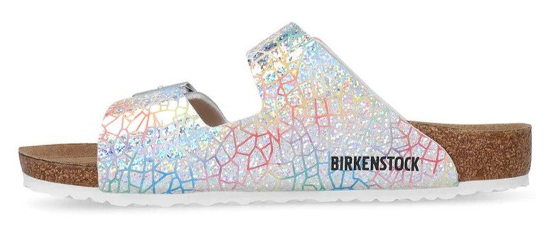 Birkenstock Kids' Arizona Vegan Narrow Fit Sandals - Flashy Hologram Silver