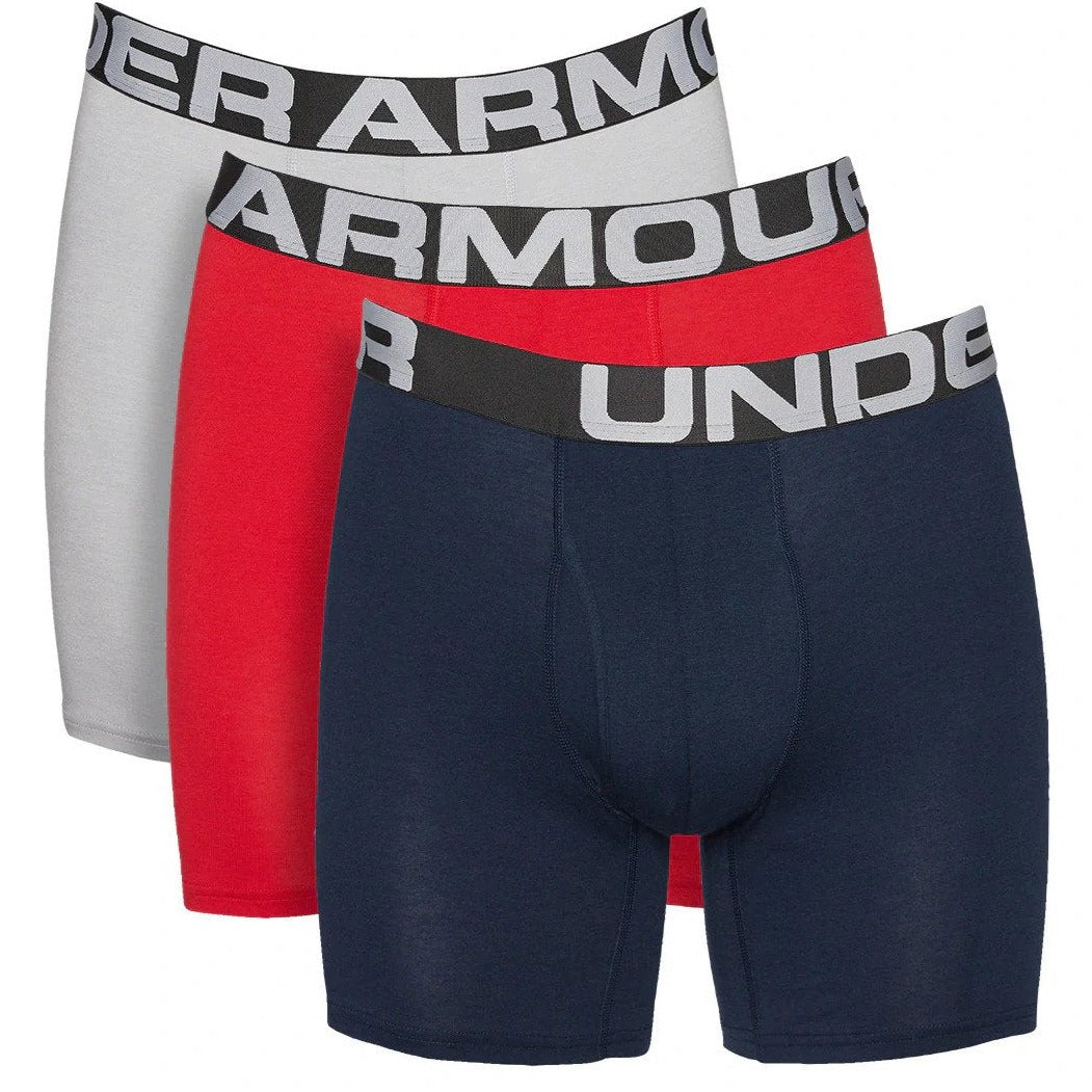 Under Armour Men's Charged Cotton 6" Boxerjock Trunks 3-Pack - Red/Academy/Mod Grey Medium Heather