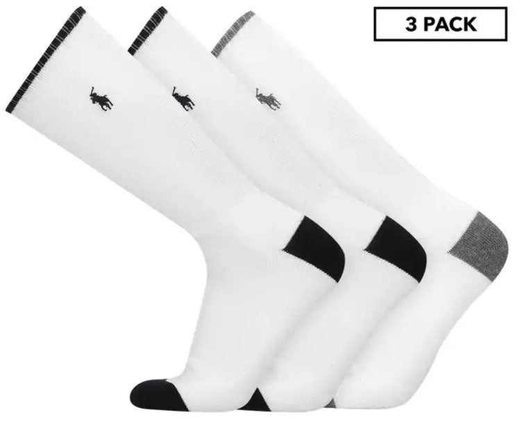 Polo Ralph Lauren Men's Size 10-13 Cotton Sport Socks 3-Pack - White Assorted
