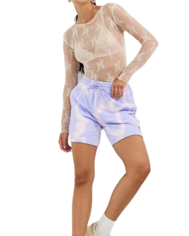 Adidas Original Women Dye Allover Print Sweat Shorts - Violet Tone