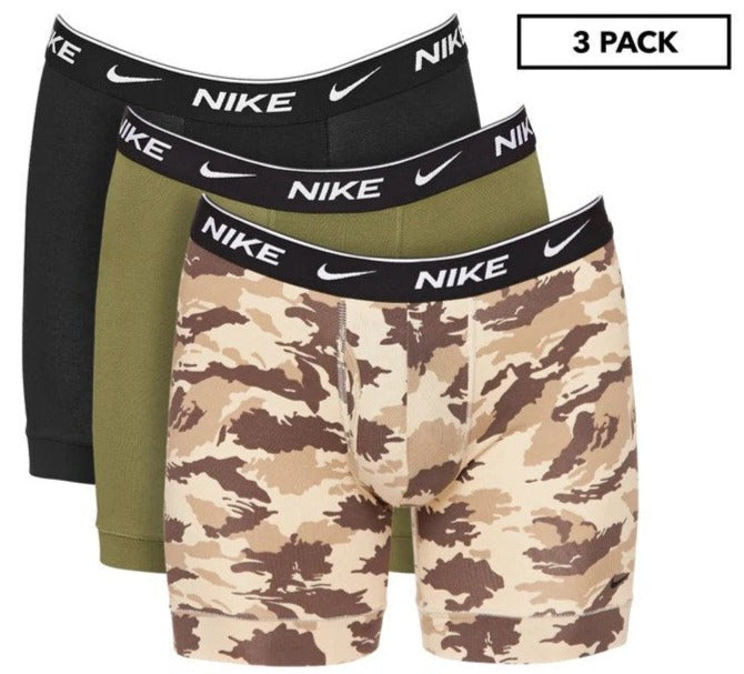 Nike Mens Dri-FIT Essential Cotton Stretch Boxer Briefs 3-Pack - Camo/Black/Khaki