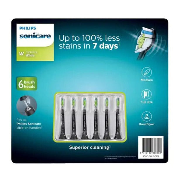 6 Pieces Philips Sonicare W Optimal Black Replacement Electric Toothbrush Heads