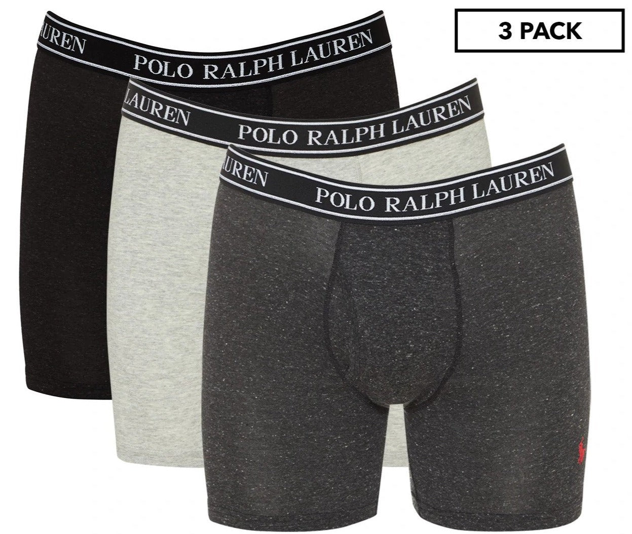 Polo Ralph Lauren Men's Stretch Classic Fit Boxer Briefs 3-Pack - Black/Dark Grey/Grey