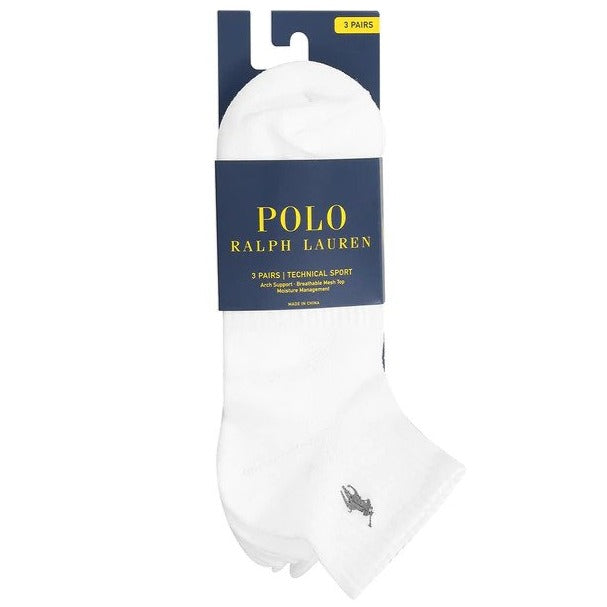 Polo Ralph Lauren Men's Size 10-13 Technical Sport 1/4 Socks 3-Pack - White