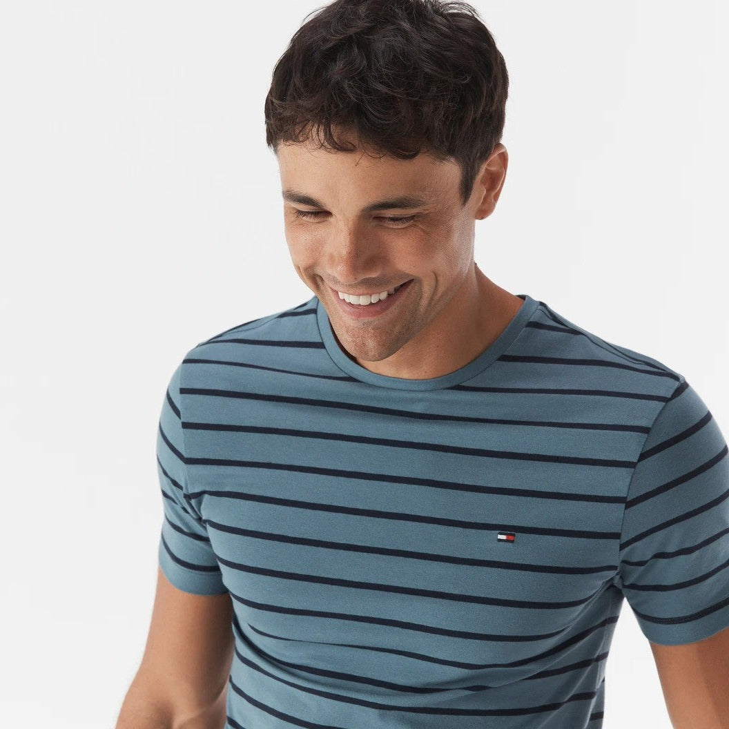 Tommy Hilfiger Men's Stretch Stripe Tee / T-Shirt / Tshirt - Blue Lake