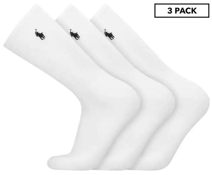 Polo Ralph Lauren Mens Size 10-13 Classic Cotton Sport Crew Socks 3-Pack - White