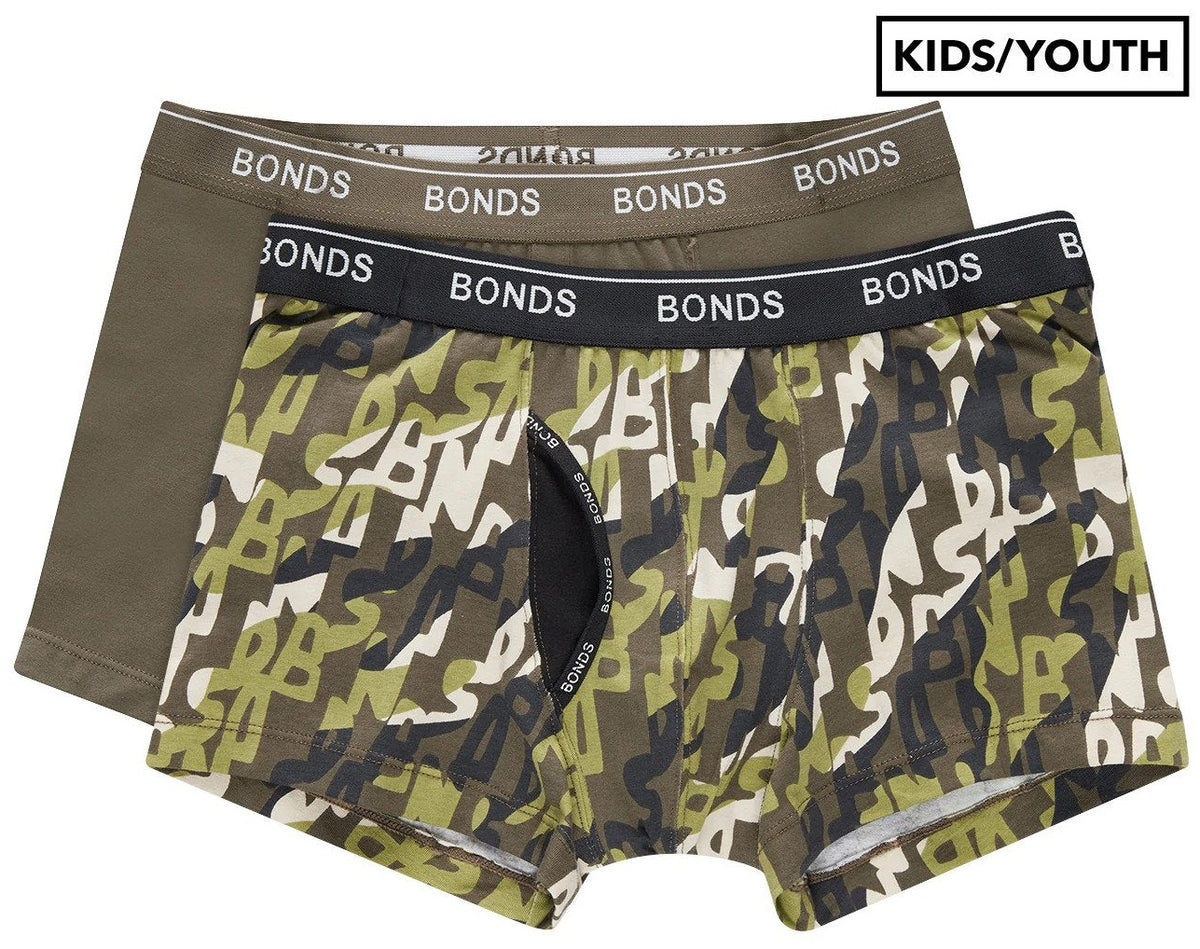 Bonds Boys' Guyfront Trunks 2-Pack - Khaki/Alphabet Multi