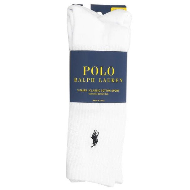 Polo Ralph Lauren Mens Size 10-13 Classic Cotton Sport Crew Socks 3-Pack - White