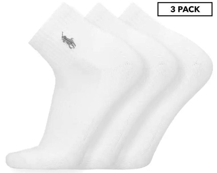 Polo Ralph Lauren Men's Size 10-13 Technical Sport 1/4 Socks 3-Pack - White