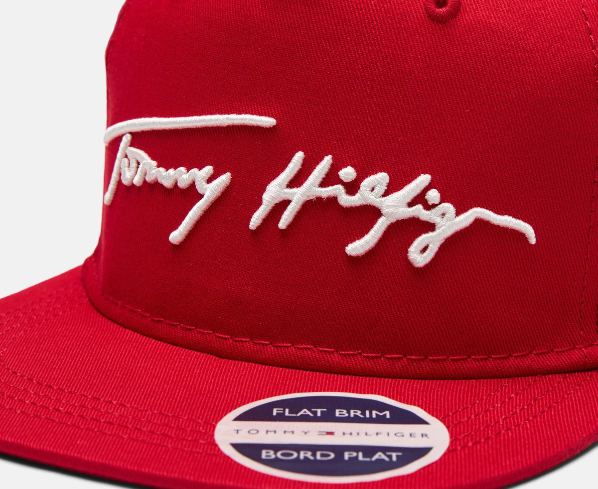 Tommy Hilfiger Signature Flat Brim Cap - Apple Red