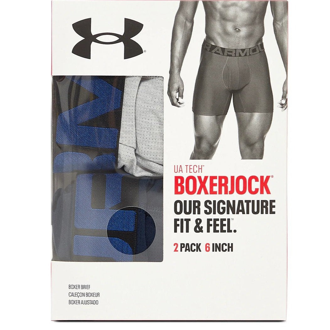 Under Armour Men's Tech 6" Boxer Briefs 2-Pack - Academy/Mod Grey Light Heather