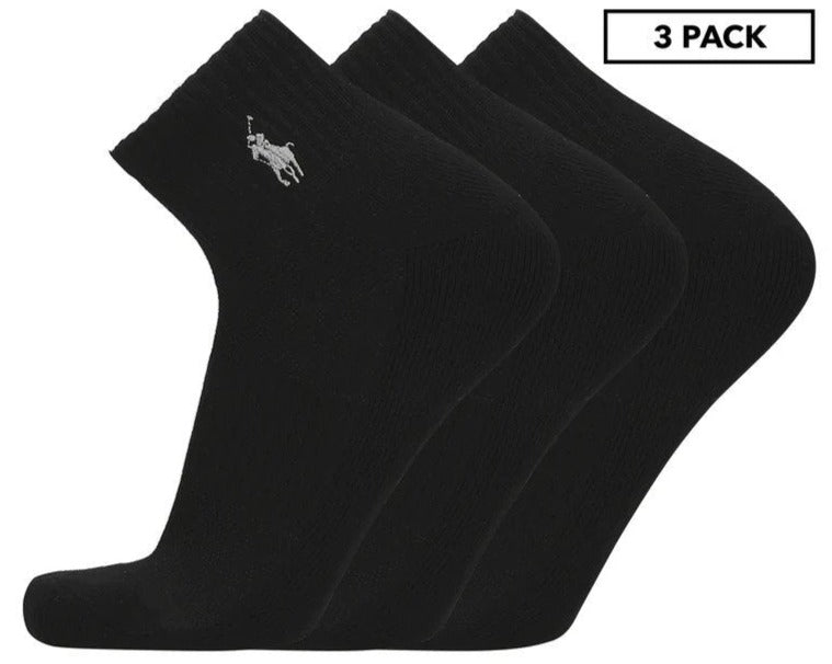 Polo Ralph Lauren Men's Size 10-13 Technical Sport 1/4 Socks 3-Pack - Black