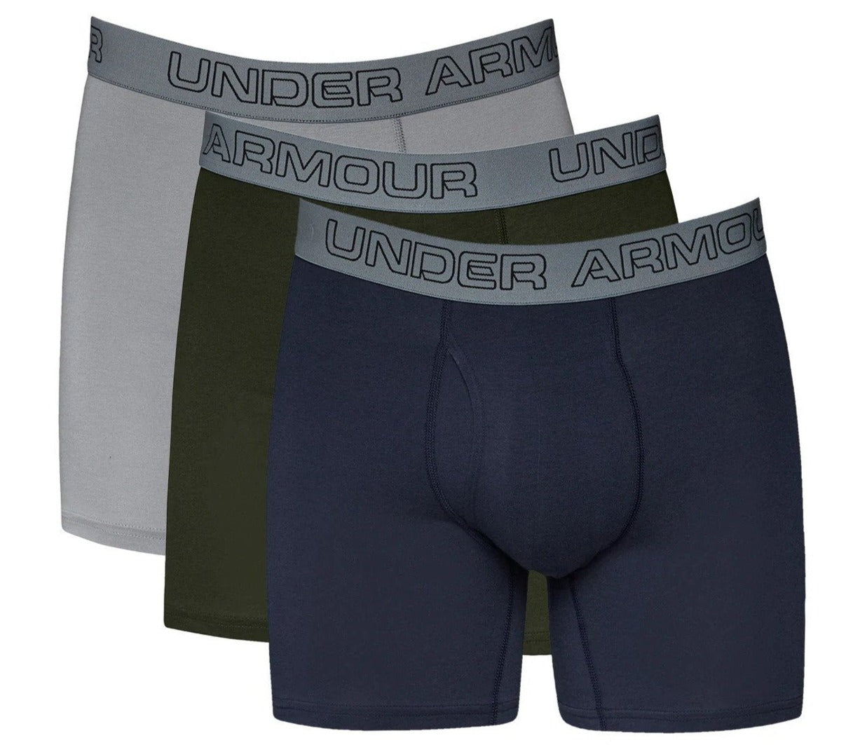 Under Armour Men's UA Charged Cotton 6" Boxerjocks 3-Pack - Artillery Green/Midnight Navy/Steel