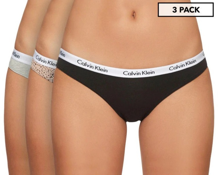 Calvin Klein Women's Carousel Bikini Briefs 3-Pack - Black/Grey Heather/Honey Almond