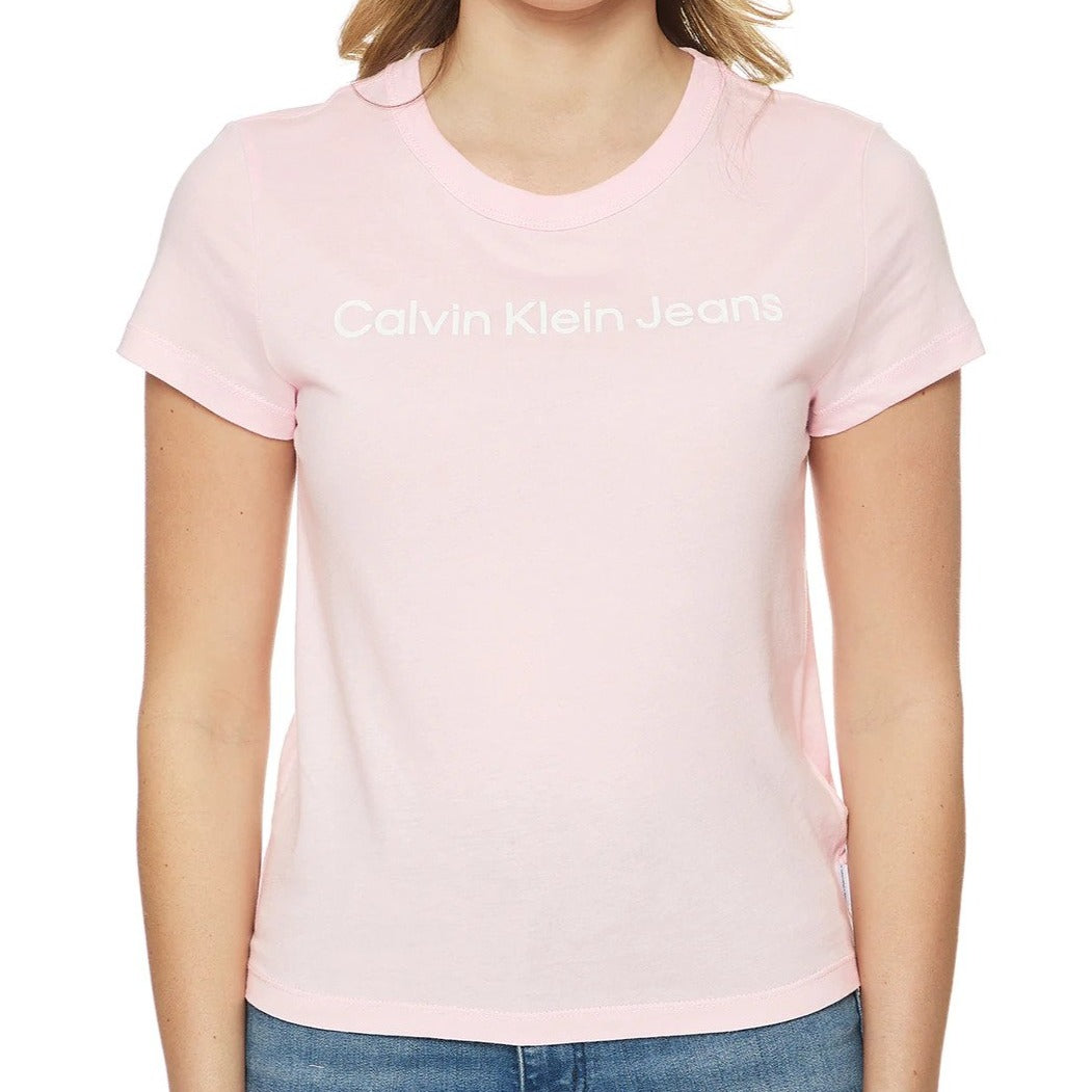 Calvin Klein Jeans Women's Master Jeans Baby Tee / T-Shirt / Tshirt - Shiny Pink