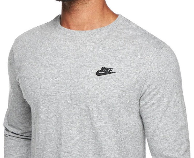 Nike Sportswear Mens Club Long Sleeve Tee / T-Shirt / Tshirt - Dark Grey Heather/Black