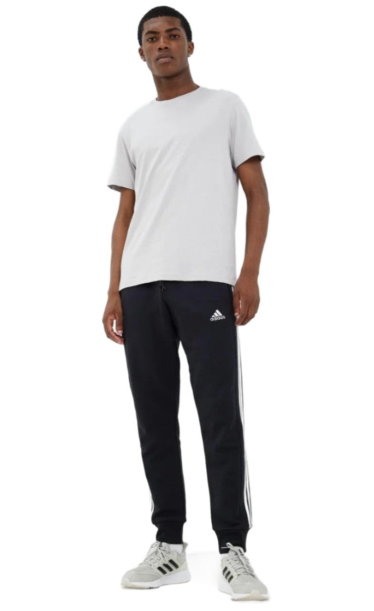 Adidas Mens Essentials French Terry Tapered Cuff 3-Stripes Pants - Black/White