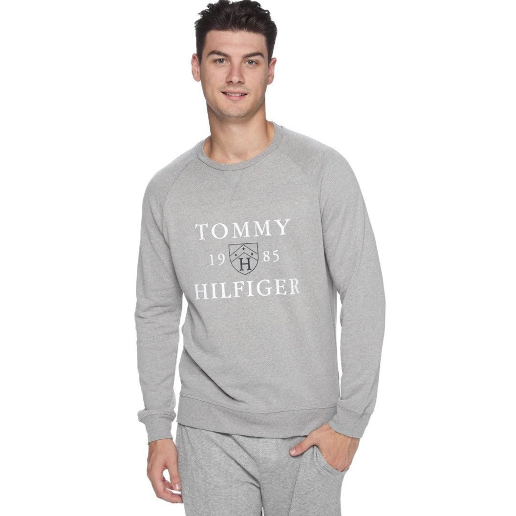 Tommy Hilfiger Men's 1985 Crest French Terry Long Sleeve Tee / T-Shirt / Tshirt - Grey Heather