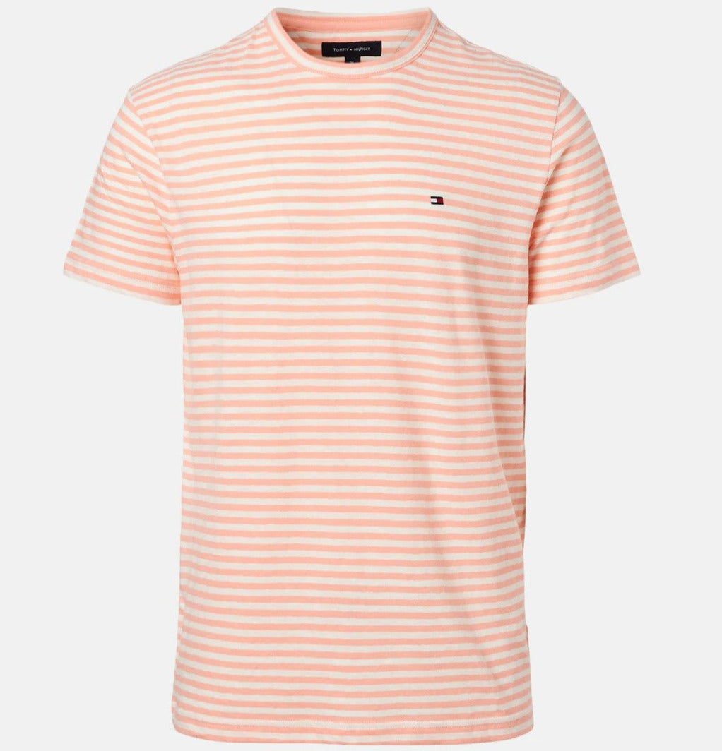 Tommy Hilfiger Men's Striped Linen Tee / T-Shirt / Tshirt - Playful Peach