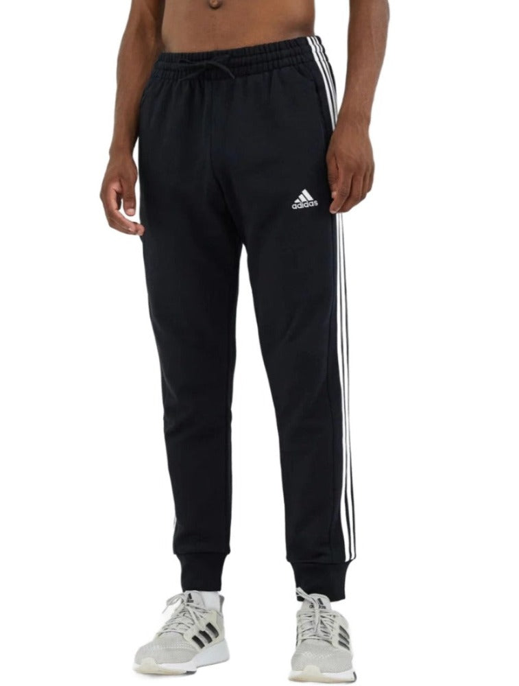 Adidas Mens Essentials French Terry Tapered Cuff 3-Stripes Pants - Black/White