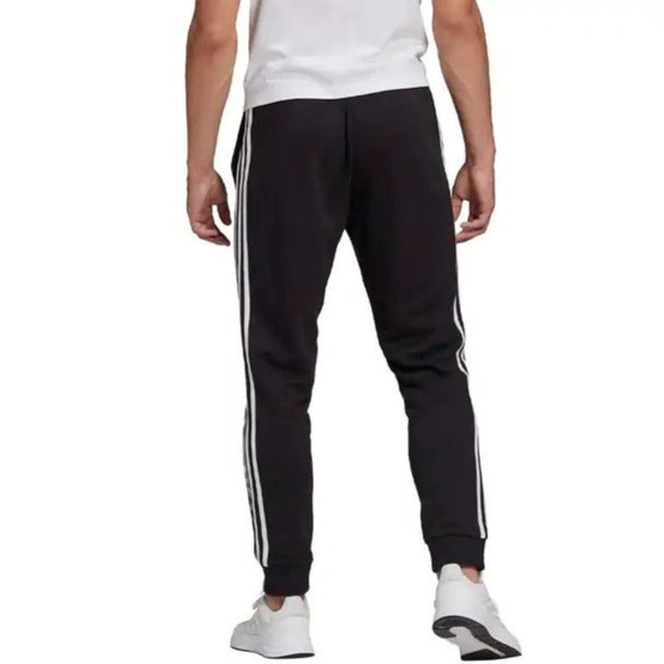 Adidas Men's Essentials French Terry Tapered Cuff 3-Stripes Pants - Black/White