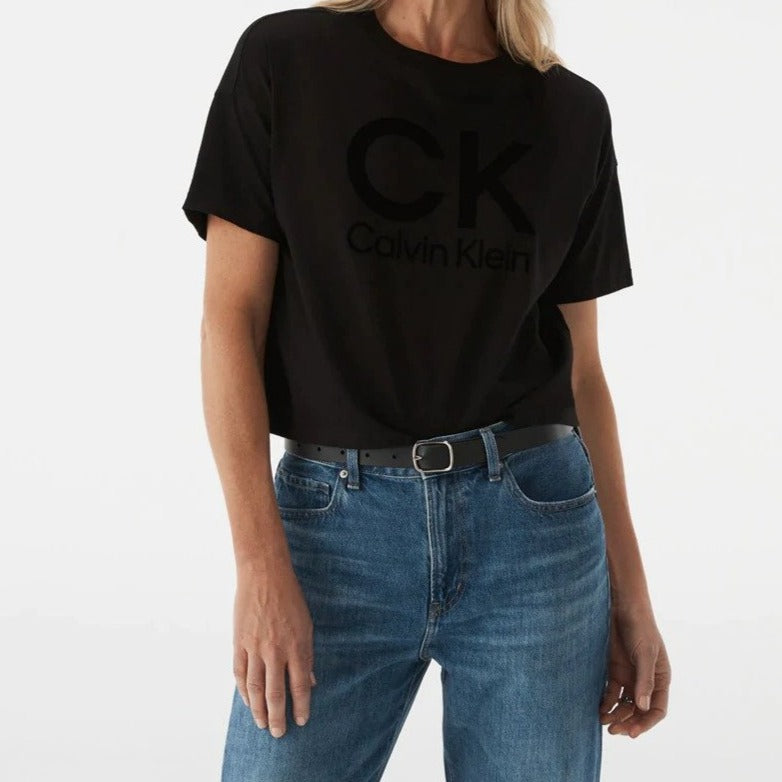 Calvin Klein Performance Women's Stacked Graphic Short Sleeve Tee / T-Shirt / Tshirt - Black