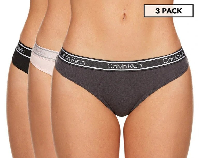 Calvin Klein Women's Bamboo Comfort Thongs 3-Pack - Black/Grey/Pink