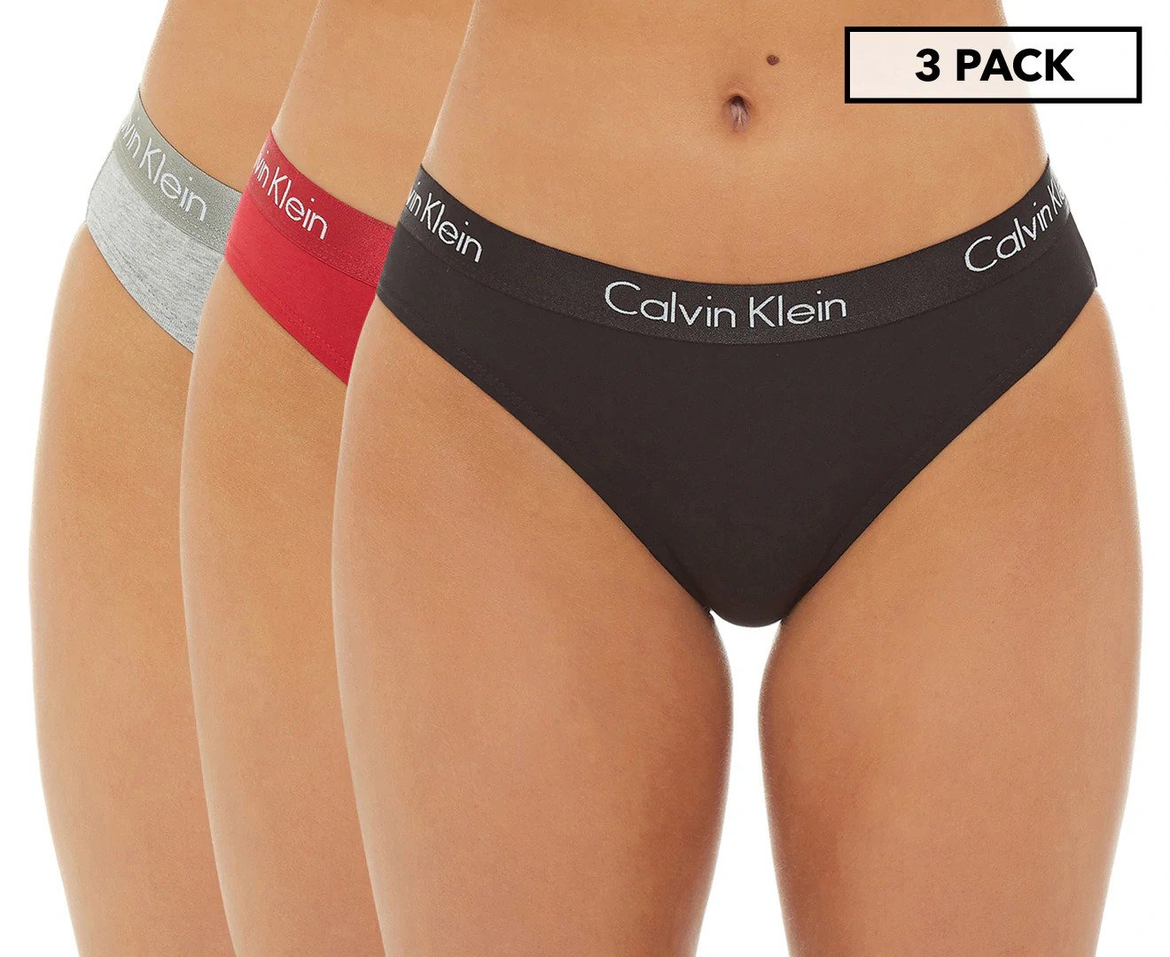 Calvin Klein Women's Motive Cotton Bikini Briefs 3-Pack - Black/Red/Grey Heather