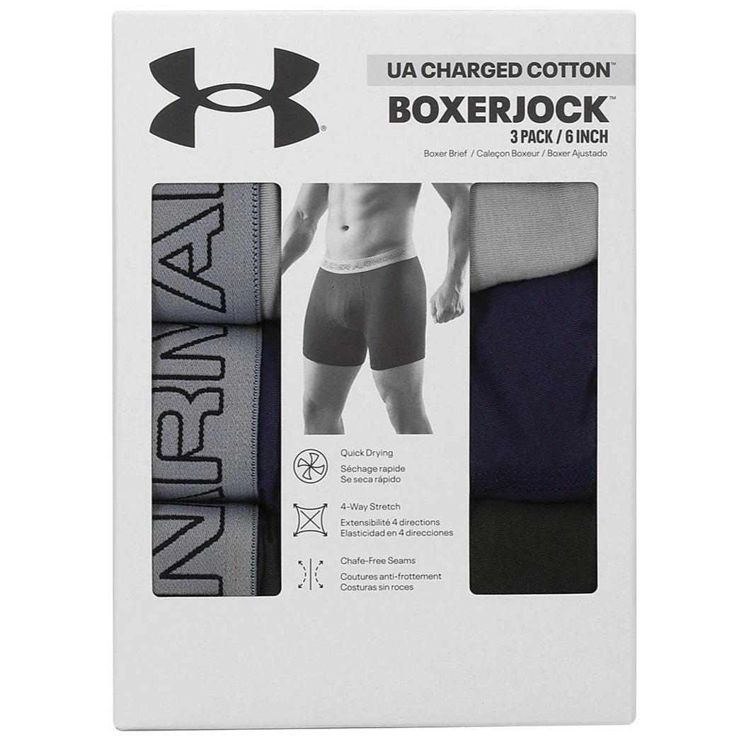 Under Armour Men's UA Charged Cotton 6" Boxerjocks 3-Pack - Artillery Green/Midnight Navy/Steel