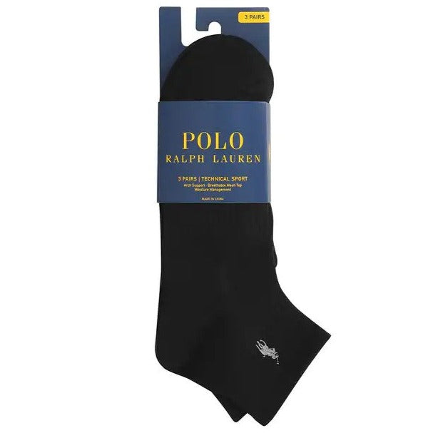Polo Ralph Lauren Men's Size 10-13 Technical Sport 1/4 Socks 3-Pack - Black