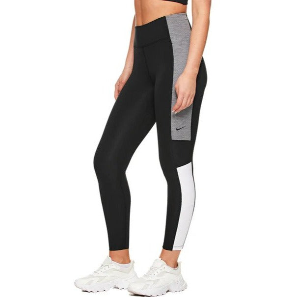 Nike Women's One Dri-FIT Colourblock Mid-Rise 7/8 Length Leggings / Tights - Black/White