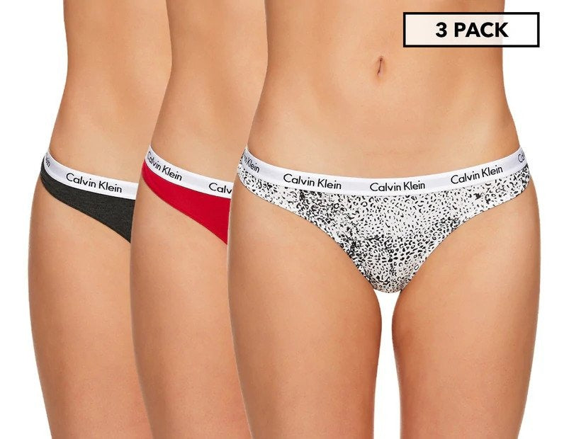 Calvin Klein Women's Carousel Thong/String 3-Pack - Charcoal/Red/Cheetah