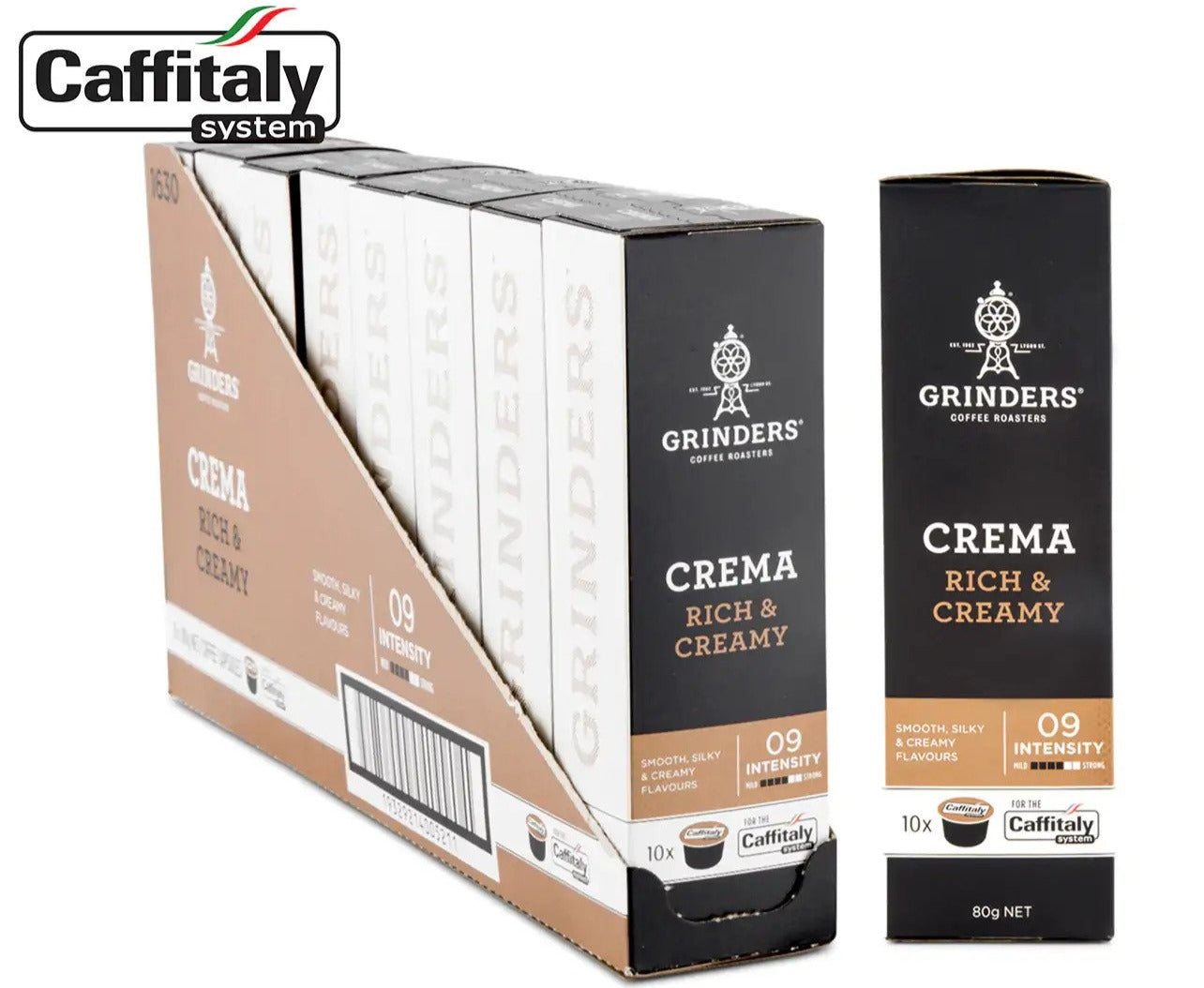 8 x Grinders Crema Rich & Creamy Caffitaly Coffee Capsules 10pk