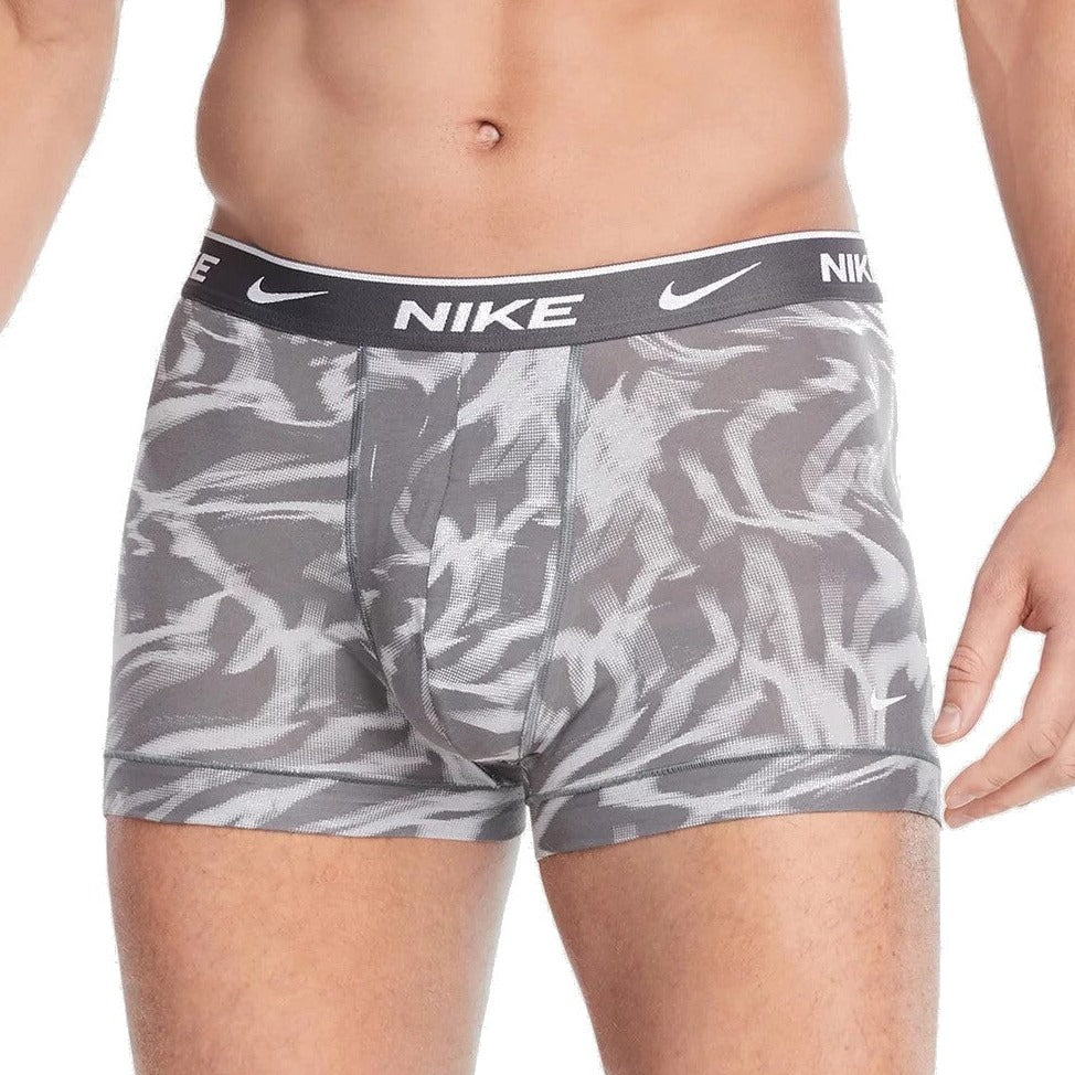 Nike Mens 3-Pack Everyday Cotton Stretch Trunks - Print, Wolf Grey & Dark Grey