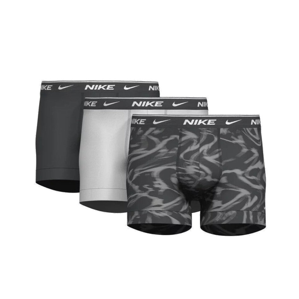 Nike Mens 3-Pack Everyday Cotton Stretch Trunks - Print, Wolf Grey & Dark Grey