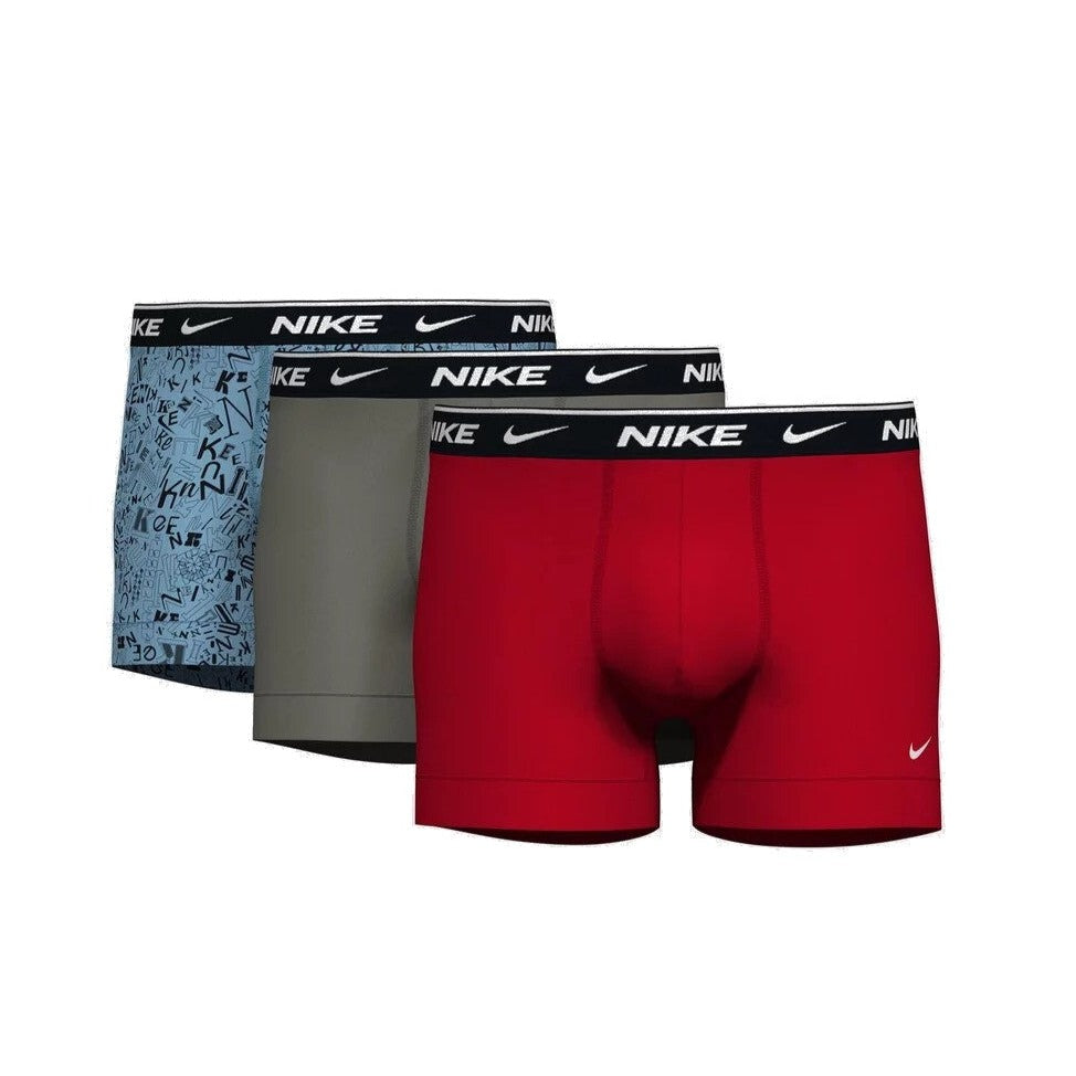 Nike Mens 3-Pack Everyday Cotton Stretch Trunks - Logo Print, Dark Stucco & Uni Red