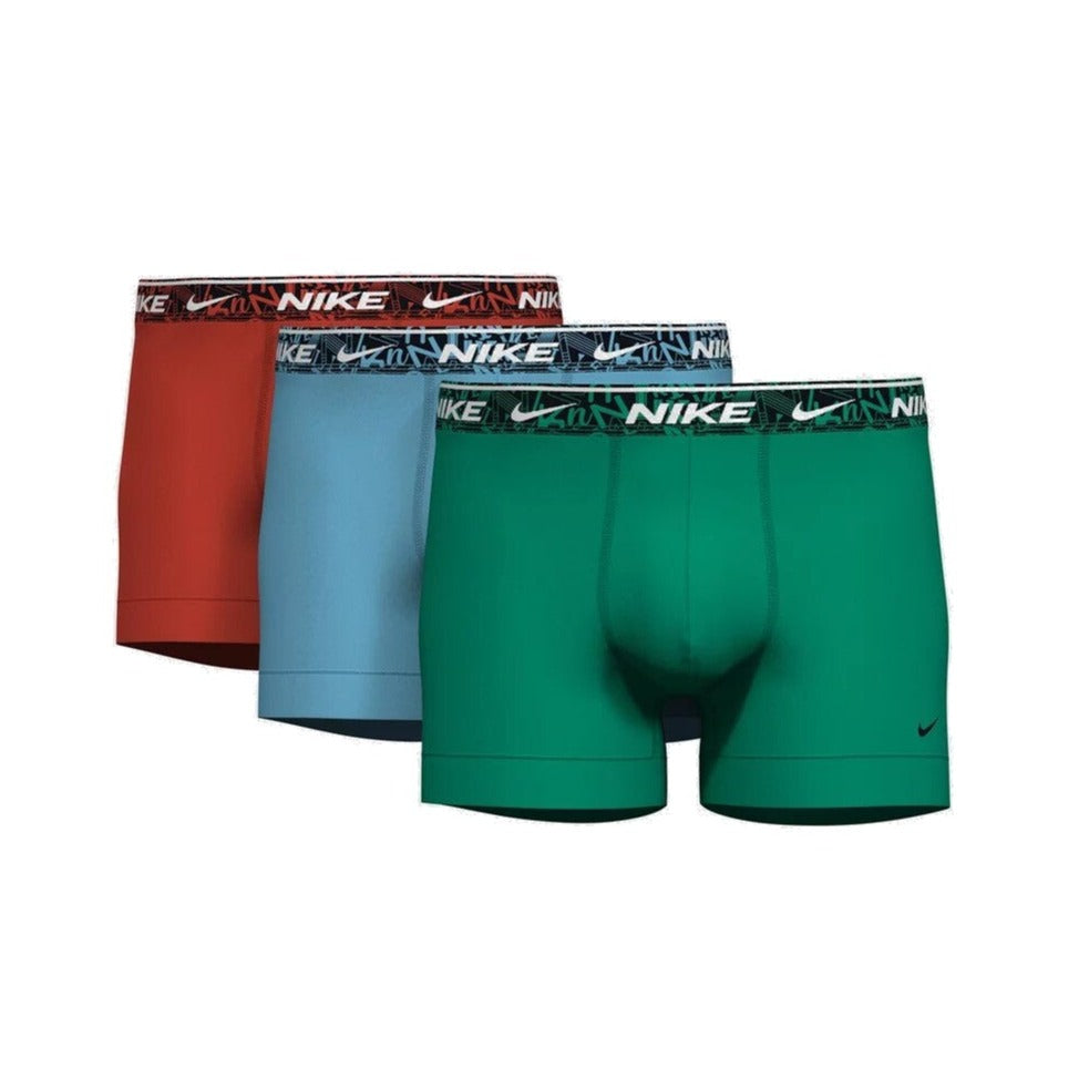 Nike Mens Everyday Cotton Stretch Trunks 3-Pack - Picante Red, Aquarious Blue & Green