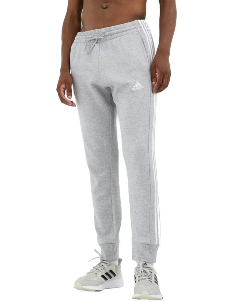 Adidas Mens Essentials French Terry Tapered Cuff 3-Stripes Pants - Grey Heather