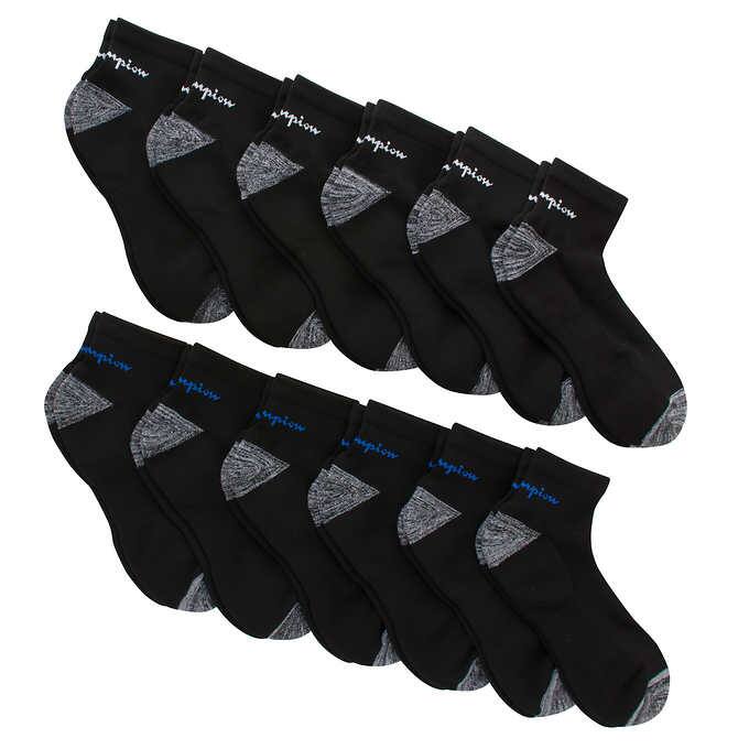 Champion Men's High Performance Ankle Sock, 12 Pairs, Black, Shoe Size 6-12
