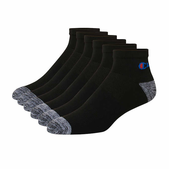 Champion Men's High Performance Ankle Sock, 12 Pairs, Black, Shoe Size 6-12